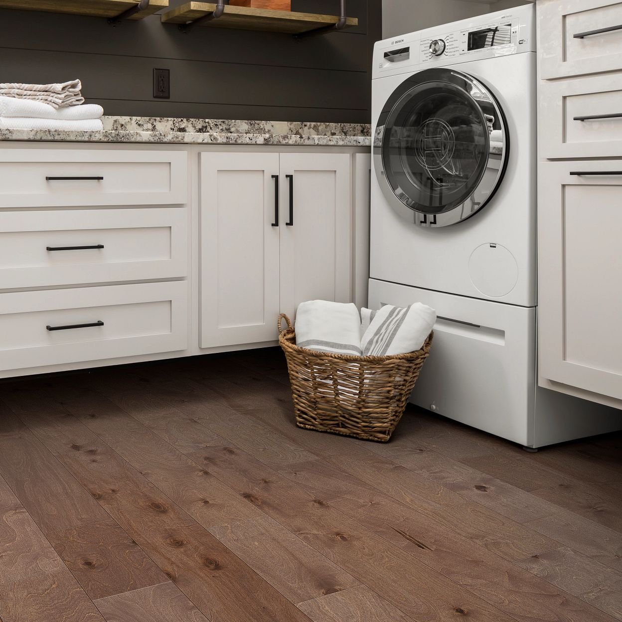 brown hardwood floor for bathroom from Pala Tile and Carpet on Elsmere, DE area